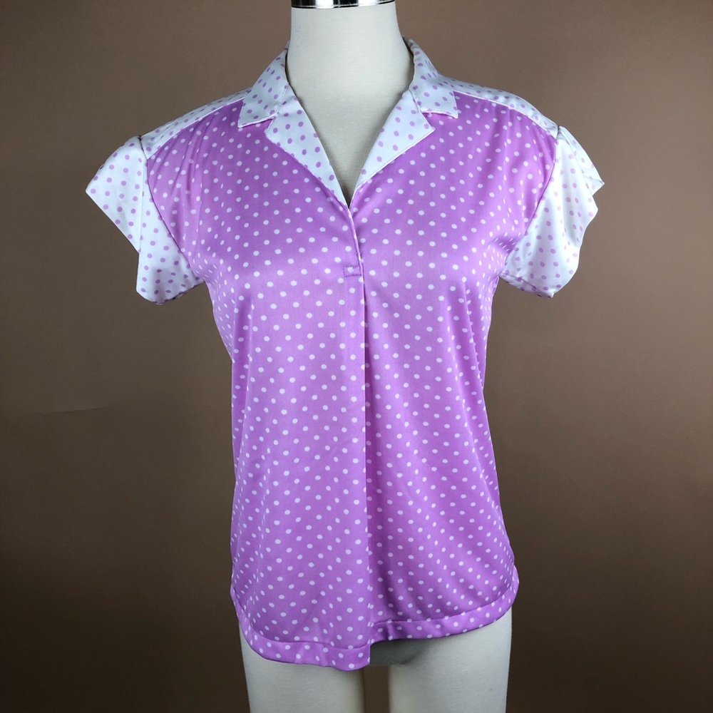 Vintage Size S-L Lavender and White Polka Dot Collared Short Sleeve Blouse